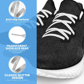 Garneck 1 чифт блестящи връзки за обувки 11 м плоски модни връзки за обувки Връзки за обувки за маратонки платнени обувки (сребро)