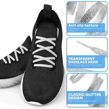 Garneck 1 чифт 11 м блестящи плоски връзки за обувки Модни връзки за обувки Маратонки Платнени връзки за обувки (сребро)