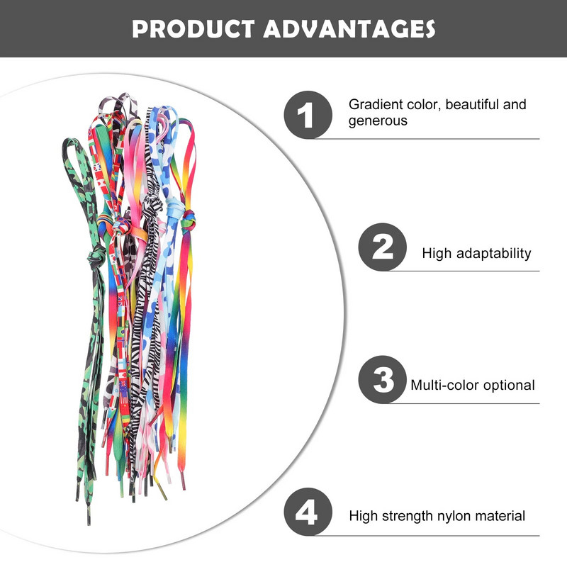 10 paari mitmeotstarbelised gradientvärviga kingapaelad Dekoratiivsed lamedad kingapaelad