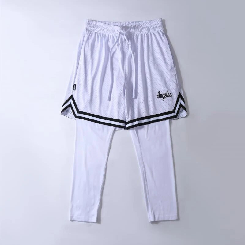 Lažne dvije košarkaške hlače Američke muške jesenske kratke hlače za trčanje za trening u teretani Sportske ženske otporne na svjetlost visoke elastične kratke tajice