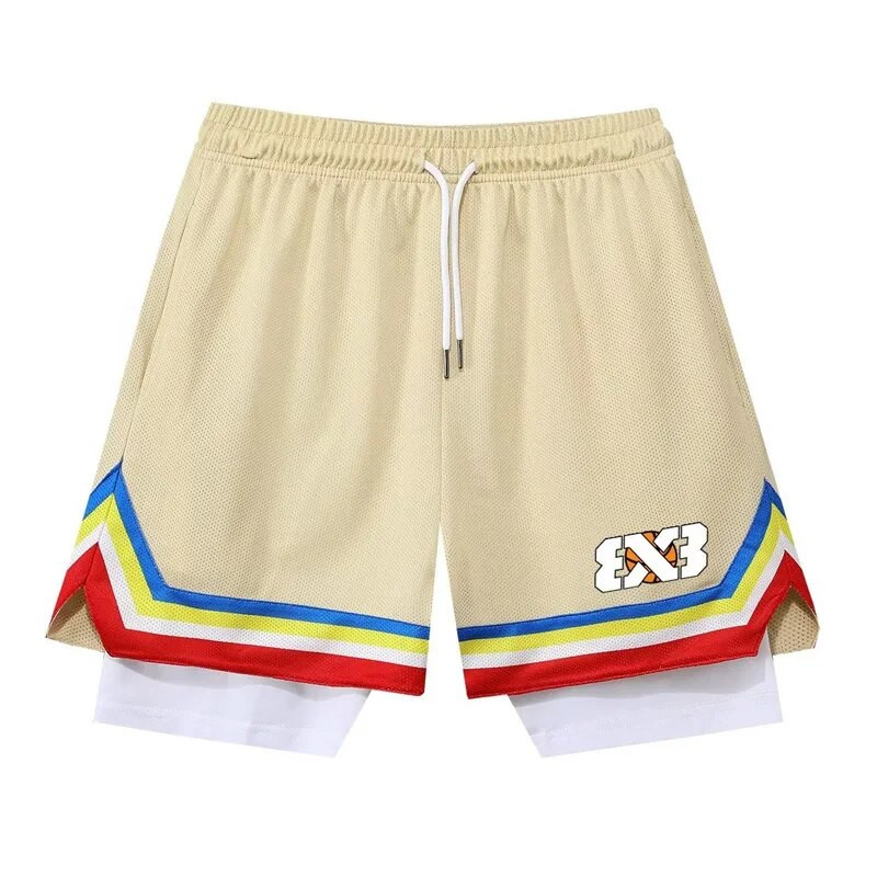 Falși doi pantaloni scurți de baschet americani largi, anti-ușoare, bărbați, femei, pantaloni cu minge, antrenament de vară, sport, alergare, pantaloni în cinci puncte