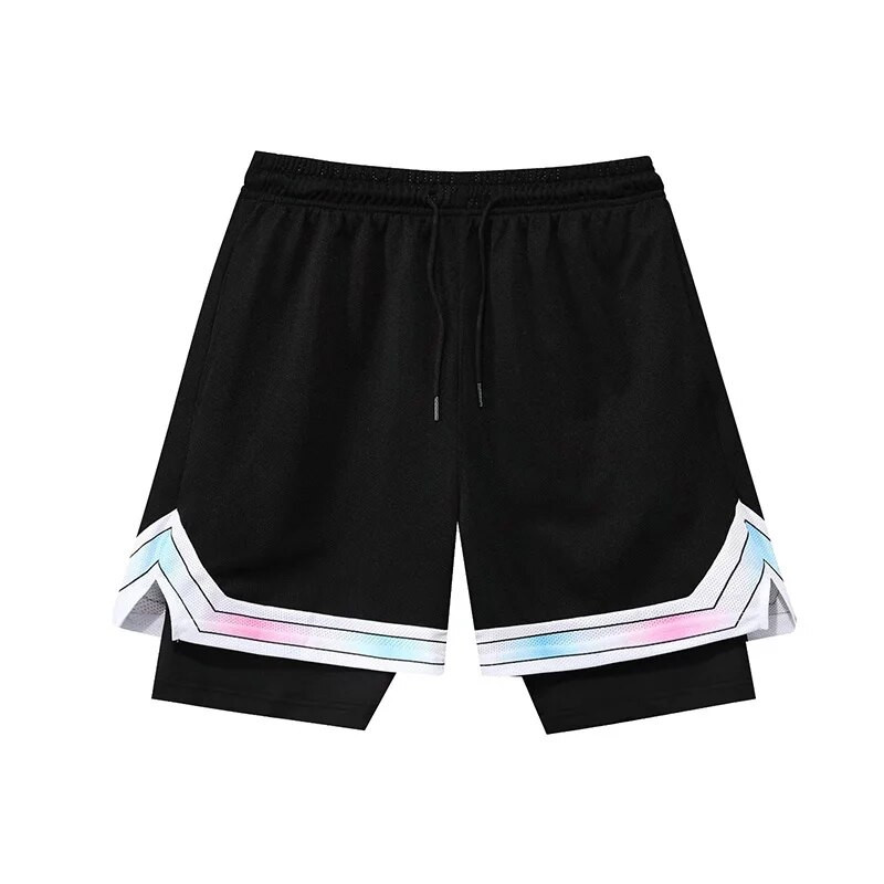 Falși doi pantaloni scurți de baschet americani largi, anti-ușoare, bărbați, femei, pantaloni cu minge, antrenament de vară, sport, alergare, pantaloni în cinci puncte