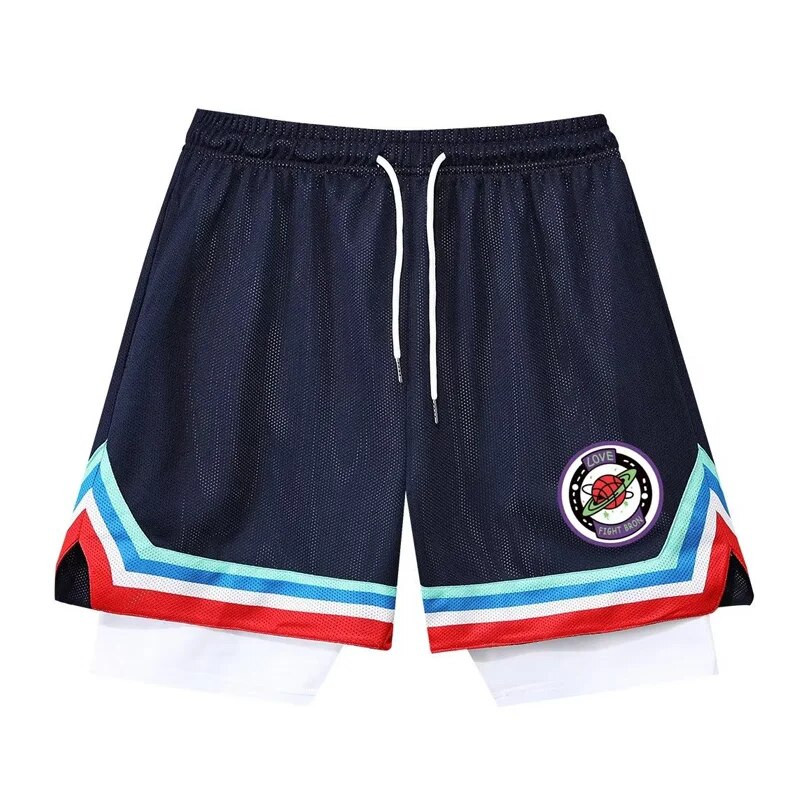 Falși doi pantaloni scurți de baschet americani largi, anti-ușoare, bărbați, femei, pantaloni cu minge, antrenament de vară, sport, alergare, pantaloni în cinci puncte