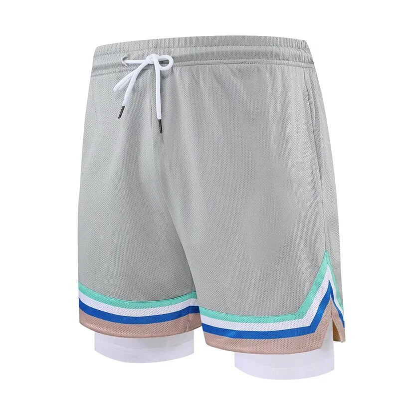 Falși doi pantaloni scurți de baschet americani largi, anti-ușoare, bărbați, femei, pantaloni cu minge, antrenament de vară, sport, alergare, pantaloni în cinci puncte