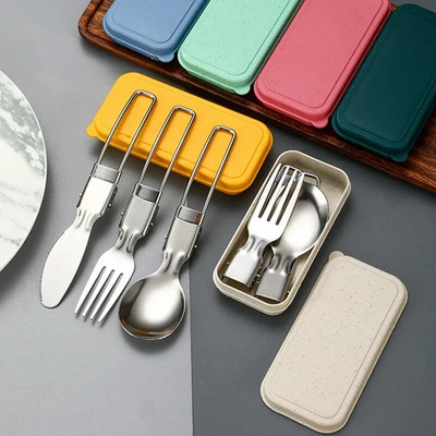 1/3PC Mini Portable Outdoor Spoon Fork Tableware Camping Stainless Steel Cutlery Set for Hiking Outdoor Camping Cooking Supplies
