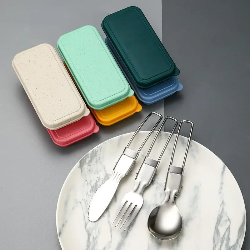 1/3 gab Mini pārnēsājami āra karotes dakšas galda piederumi kempinga nerūsējošā tērauda galda piederumu komplekts pārgājieniem āra kempinga gatavošanas piederumi