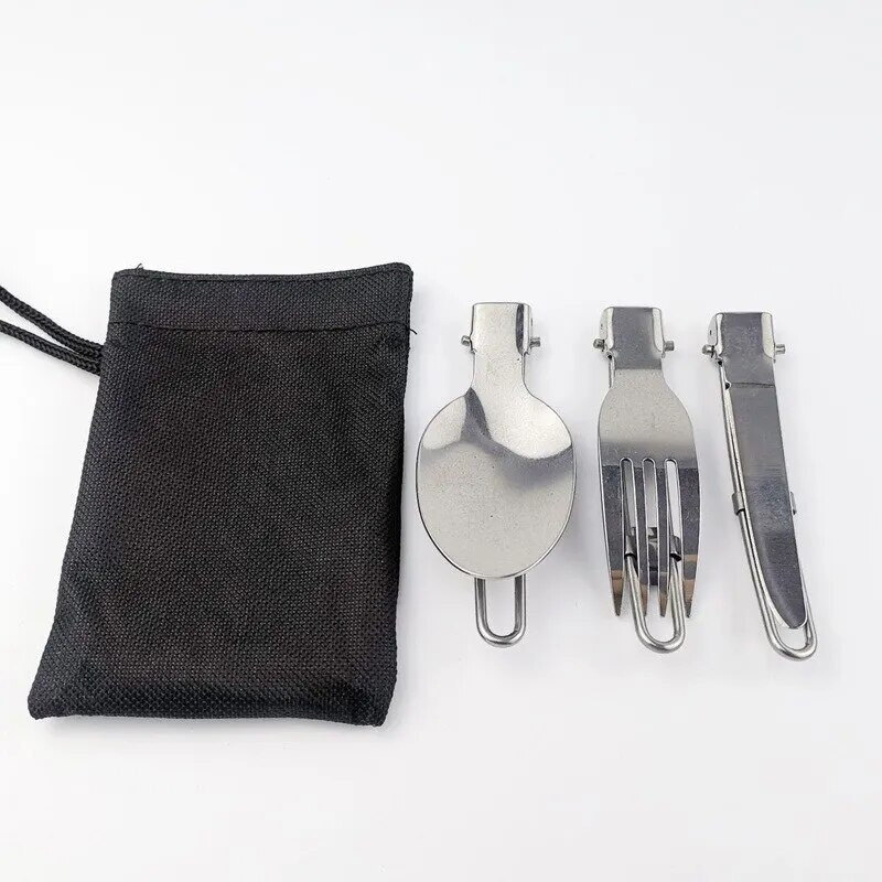 Skladací ultraľahký kempingový riad s vidličkou a lyžicou, sada riadu z nehrdzavejúcej ocele na kempovanie a varenie v prírode