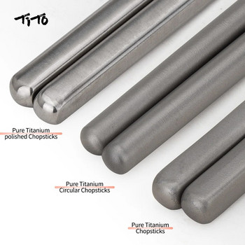 Επιτραπέζια σκεύη TiTo Outdoor Camping από κράμα τιτανίου 6mm / 7mm Κοίλα ξυλάκια για πεζοπορία Ταξιδιωτικά επιτραπέζια σκεύη Titanium Chopsticks
