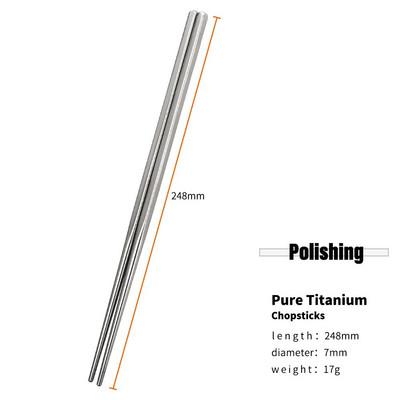 TiTo välikämpingu lauanõud titaanisulamist 6 mm / 7 mm õõnsad söögipulgad matkamiseks Titaanist söögipulgad reisimiseks