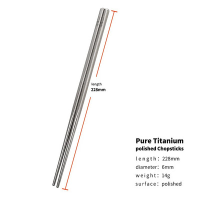 TiTo välikämpingu lauanõud titaanisulamist 6 mm / 7 mm õõnsad söögipulgad matkamiseks Titaanist söögipulgad reisimiseks