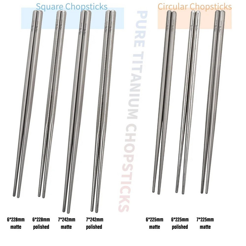 TiTo välikämpingu lauanõud titaanisulamist 6 mm / 7 mm õõnsad söögipulgad matkamiseks Titaanist söögipulgad reisimiseks