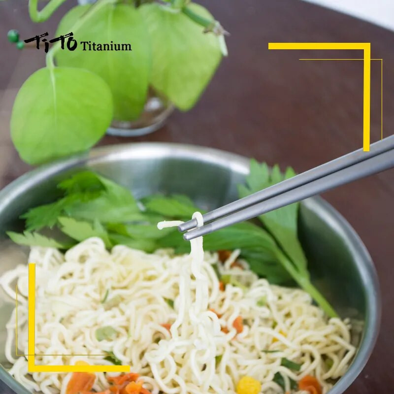 TiTo välikämpingu lauanõud titaanisulamist 6 mm / 7 mm õõnsad söögipulgad matkamiseks Titaanist söögipulgad reisimiseks