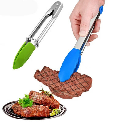 1pc Stainless Steel BBQ Grilling Tong Salad Bread Serving Tong Non-Stick Kitchen Barbecue Grilling Cooking Tong with Joint Lock