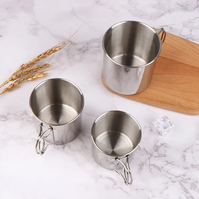 1 tk roostevabast terasest kokkupandava käepidemega tass kaasaskantav karabiintops välimatkatassid kodu välikämpingu tarvikute jaoks