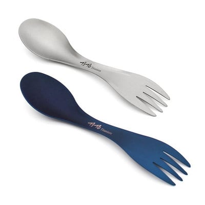 Titanium Spork Spoon Itin lengvi virtuvės reikmenys, nešiojami lauko stovyklavimui iškyloms Priedai Žygio kelionėms 2 viename stalo reikmenys