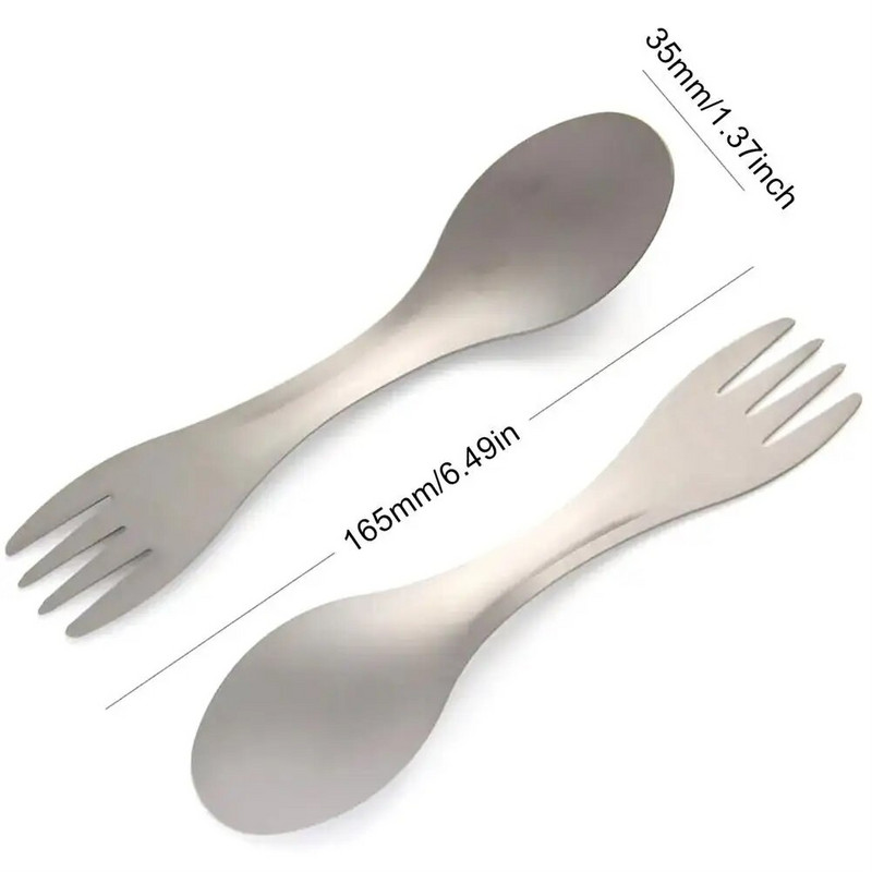 Titanium Spork Spoon Itin lengvi virtuvės reikmenys, nešiojami lauko stovyklavimui iškyloms Priedai Žygio kelionėms 2 viename stalo reikmenys