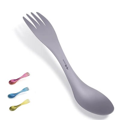 Titanium Spork Spoon 2-in-1 Ultralight Μαγειρικά σκεύη Φορητό πιρούνι μαχαίρι Υπαίθριο κάμπινγκ πικ-νικ Πεζοπορία Ταξίδια φιλικά προς το περιβάλλον μαχαιροπήρουνα