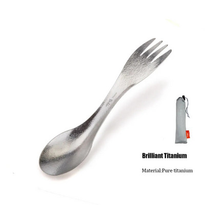 „Titanium Spork“ šaukštas „du viename“ itin lengvi virtuvės reikmenys, nešiojami šakutės peiliai, lauko stovyklavietės, iškylos, žygiai, kelionės, ekologiški stalo įrankiai
