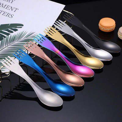 Outdoor Camping Picnic Titanium Spork Spoon Tableware Ultralight Hiking Camping Travel Tableware Cookware Travel Camp Portable
