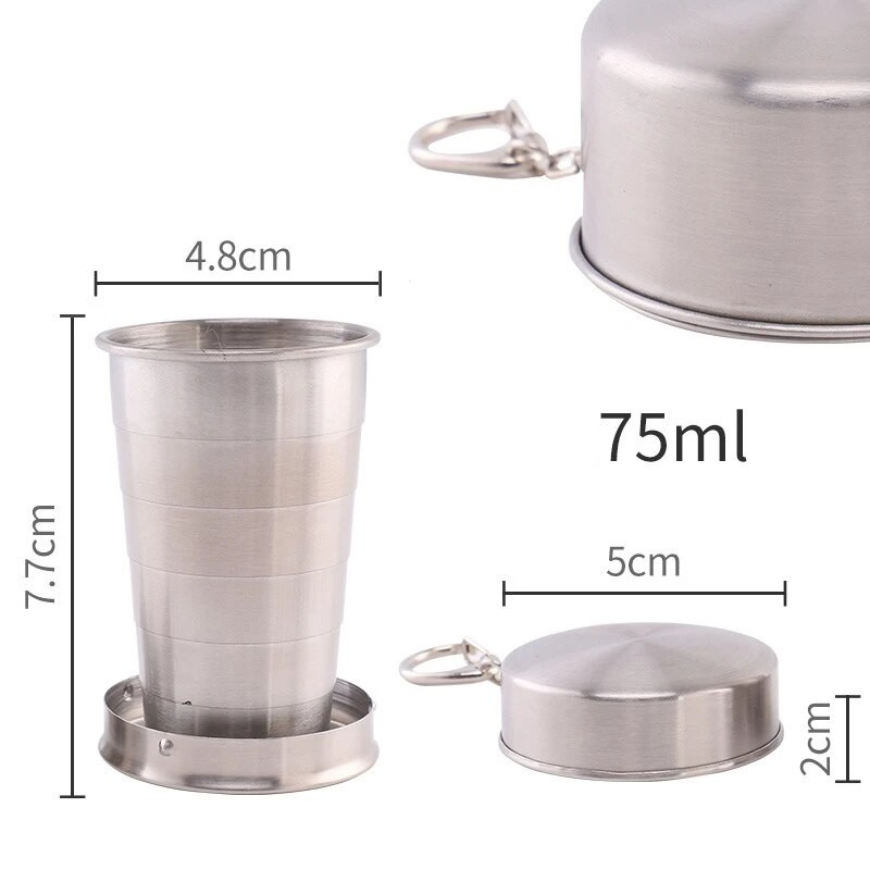 75/150/250ml Nerūsējošā tērauda saliekamā krūze Kempinga trauki Izvelkama krūze Tējas trauki Nometnes piederumi Galda piederumi Salocīta krūze