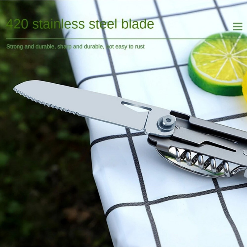 Επιτραπέζια σκεύη αποσυναρμολόγησης πολλαπλών χρήσεων από ανοξείδωτο χάλυβα Πτυσσόμενα μαχαιροπίρουνα Φορητά Μαχαίρι Κάμπινγκ Πιρούνι Κουτάλια για Υπαίθριο Κάμπινγκ