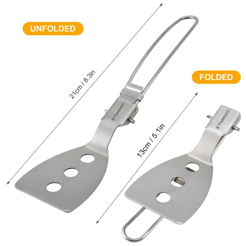 Tomshoo roostevabast terasest kokkupandav spaatliga keeraja välitelkimiseks matkamiseks grillimiseks piknikuks toiduvalmistamiseks minipannkoogid leivapraad