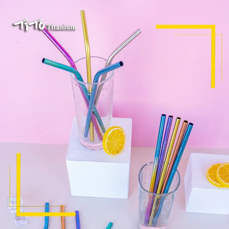 Slamky TiTo Pure z titánovej zliatiny, prenosné, prenosné, nie z nehrdzavejúcej ocele, príslušenstvo na slamky, štetec na potrubie, nekoroduje