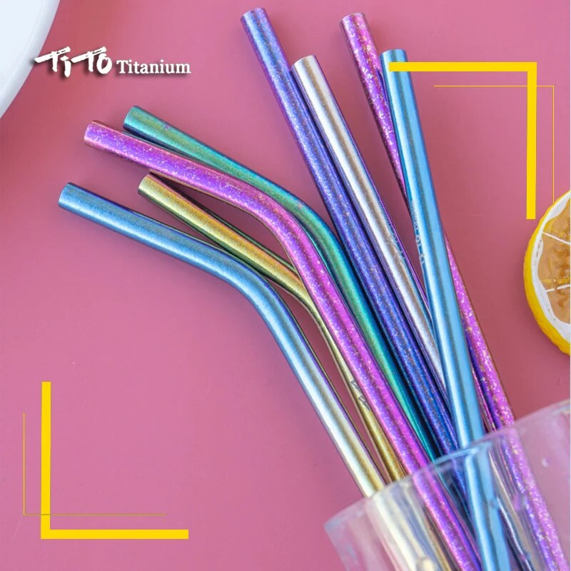 Slamky TiTo Pure z titánovej zliatiny, prenosné, prenosné, nie z nehrdzavejúcej ocele, príslušenstvo na slamky, štetec na potrubie, nekoroduje