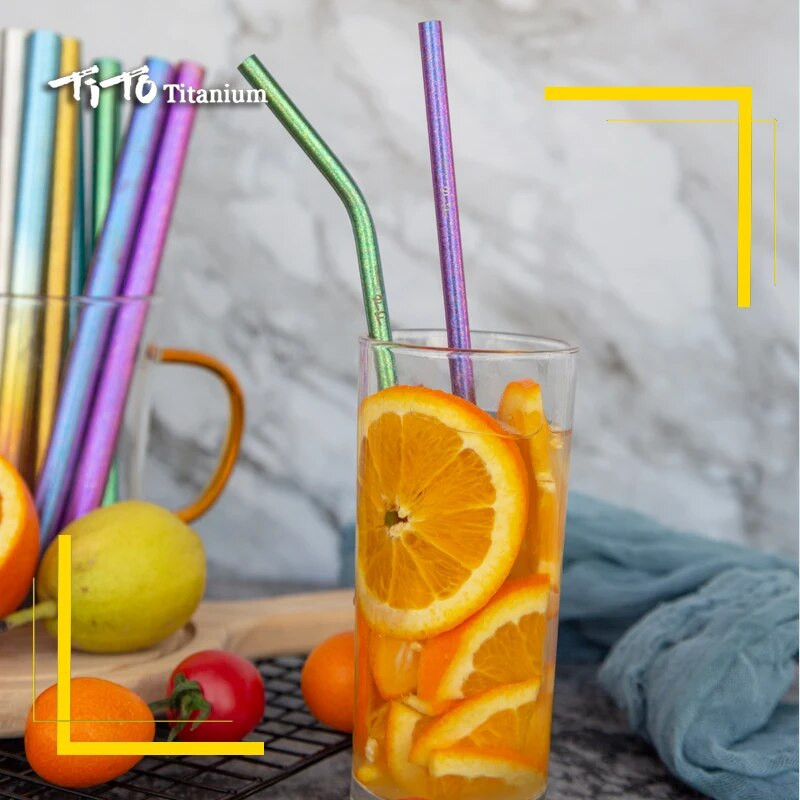 Slamky TiTo Pure z titánovej zliatiny, prenosné, prenosné, nie z nehrdzavejúcej ocele, príslušenstvo na slamky, štetec na potrubie, nekoroduje