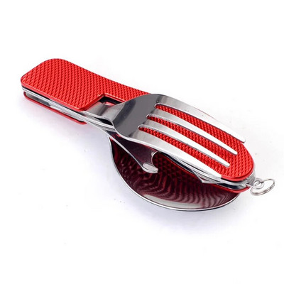 Set de tacâmuri pliabile din oțel inoxidabil, 4 în 1, multifuncțional, pentru camping, picnic, veselă pliabilă, cuțit, furculiță, deschizător de sticle