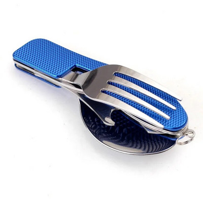 Set de tacâmuri pliabile din oțel inoxidabil, 4 în 1, multifuncțional, pentru camping, picnic, veselă pliabilă, cuțit, furculiță, deschizător de sticle