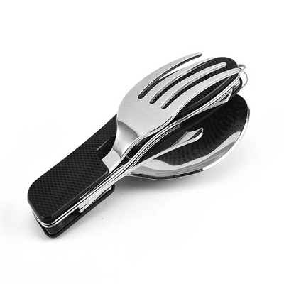 Set de tacâmuri pliabile din oțel inoxidabil, 4 în 1, multifuncțional, pentru camping, picnic, veselă pliabilă, cuțit, furculiță, deschizător de sticle