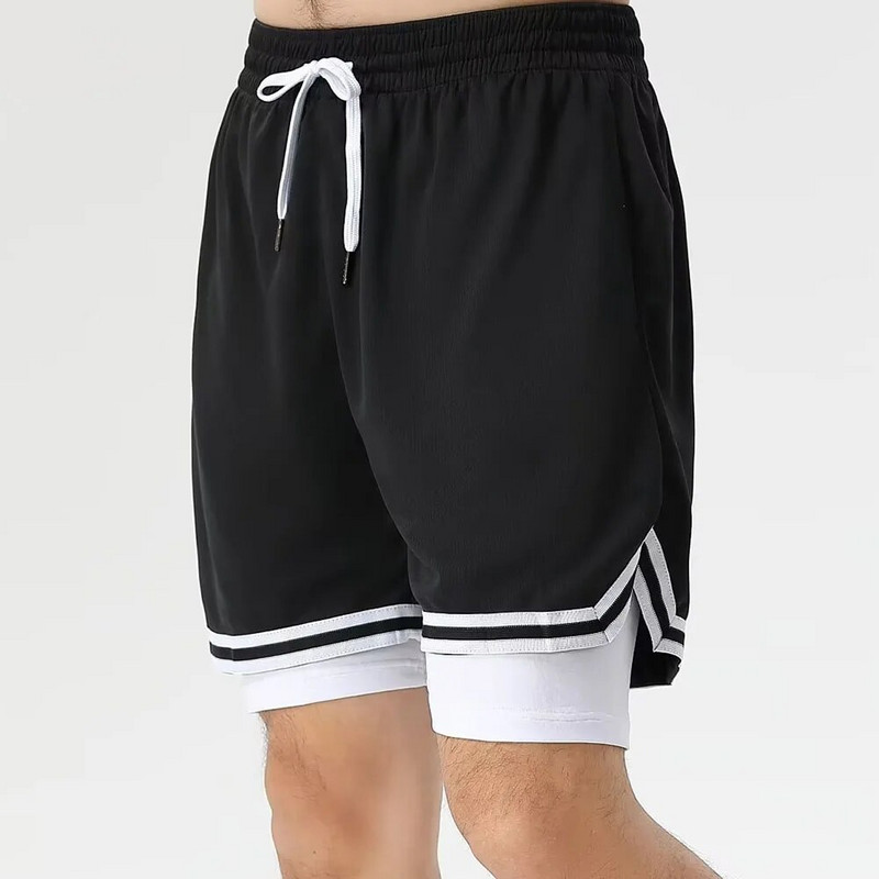 Muške kratke košarkaške hlače veće veličine s podstavom, elastične vezice za struk, brzo sušeće, prozračne donjice za trčanje u teretani za bodybuilding