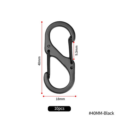 10 tk roostevabast terasest S-tüüpi karabiin lukuga mini võtmehoidja konks vargusvastane välikämpingu seljakoti pandla võtmeluku tööriist