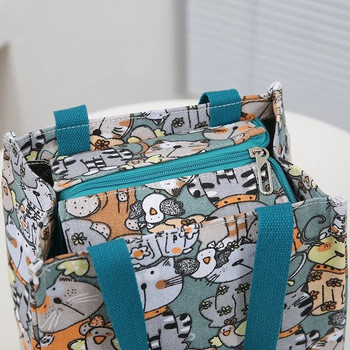 Чанта за обяд със сладък анимационен принт, преносима платнена чанта Bento, дамска ежедневна чанта и портмоне за училище, офис, пикник