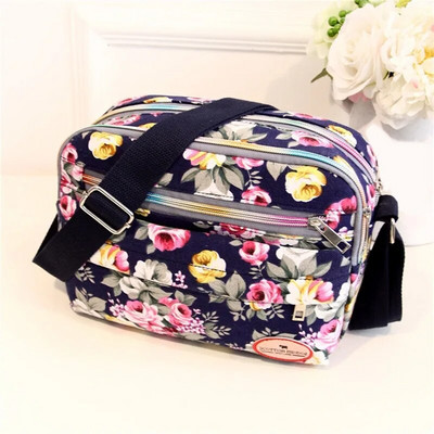 Moodne lilleline mitmevärviline prinditud lõuend Naiste käekott Trend õlakott Nailonist vabaaja kott Vanema kingitus