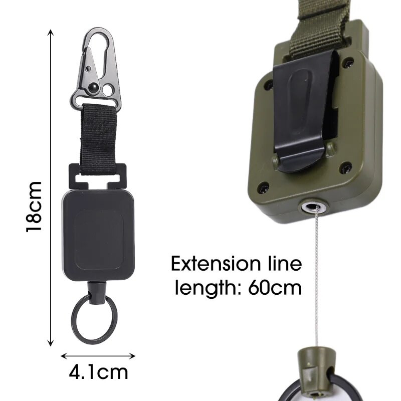60 cm kõrgkvaliteetne terastraadist sissetõmmatavad märgirullid, mitmeotstarbelised taktikalised seljakoti konksud õuespüügi ronimistarvikud