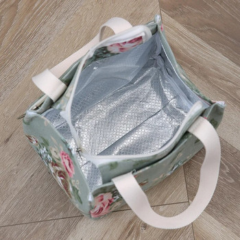 Чанта за обяд с естетичен флорален принт, изолирана чанта Bento с голям капацитет, чанта с термо охладител за училище, работа, пътуване и пикник
