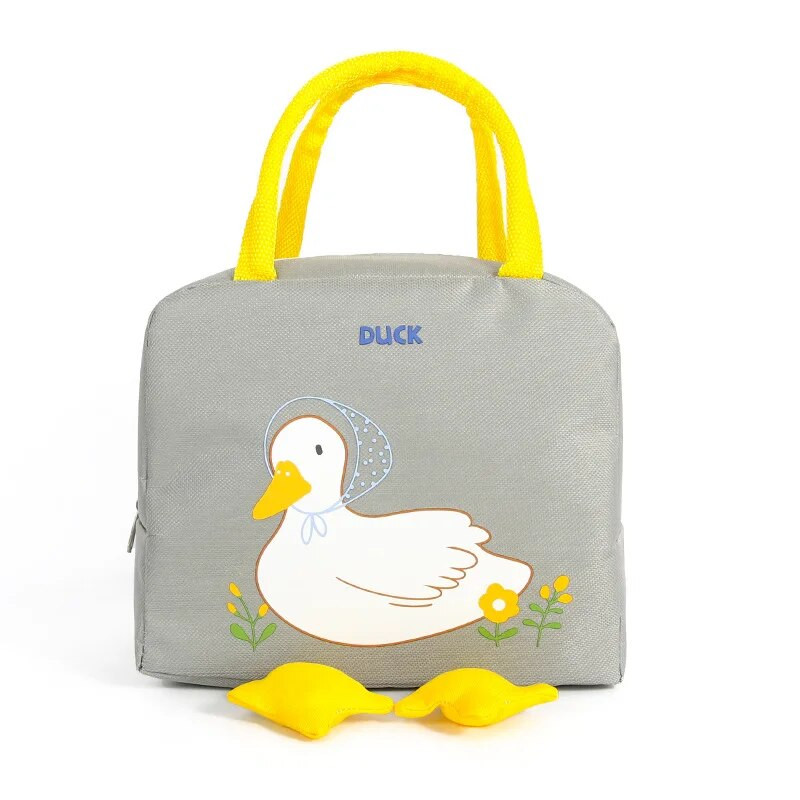 Kawaii kempingová obedová taška pre ženy, roztomilá kreslená kačica, pikniková cestovná termálna plážová chladiaca taška s ľadom, obedová taška na skladovanie