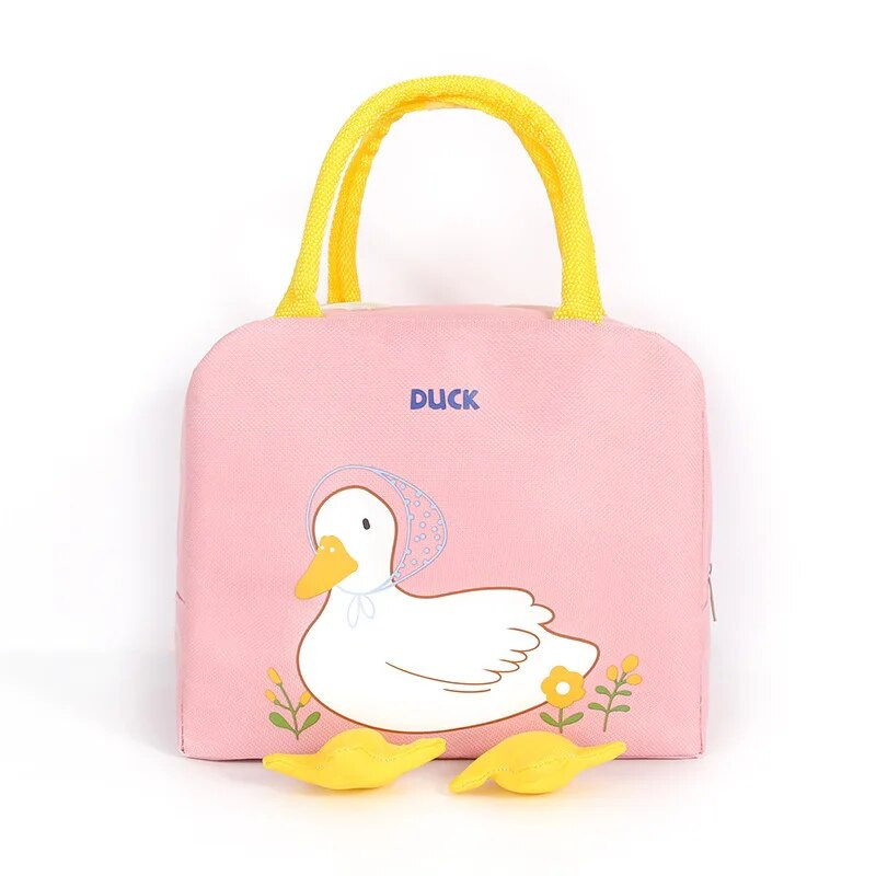Kawaii kempingová obedová taška pre ženy, roztomilá kreslená kačica, pikniková cestovná termálna plážová chladiaca taška s ľadom, obedová taška na skladovanie