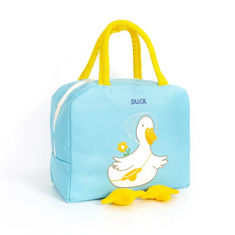 Kawaii kempingová obedová taška pre ženy, roztomilá kreslená kačica, pikniková cestovná termálna plážová chladiaca taška s ľadom, obedová taška na skladovanie