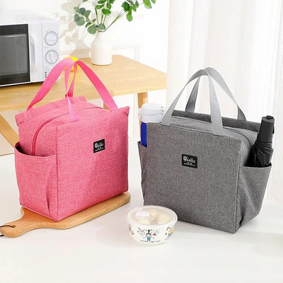 Thermal Lunch Bags Portable Oxford Fresh Cooler Pouch for Office Student Convenient Lunch Box Tote Black Gray Food Container Bag