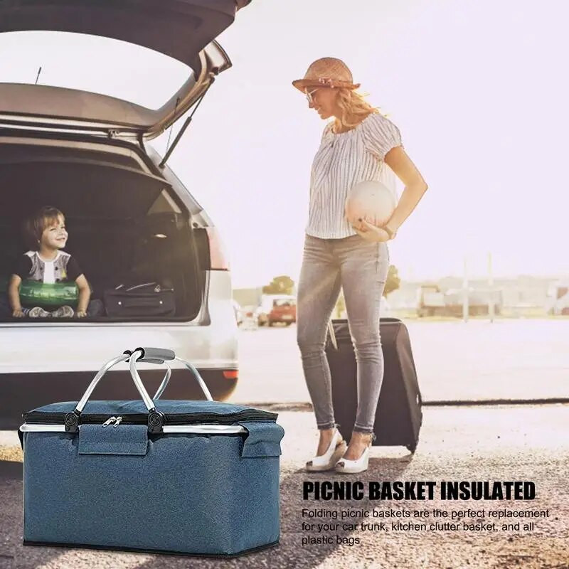 Isoleeritud piknikukorv Kaasaskantavad kokkupandavad toidukotid Lekkekindel jahutuskoti korv käepidemega Suure mahutavusega matkareisid