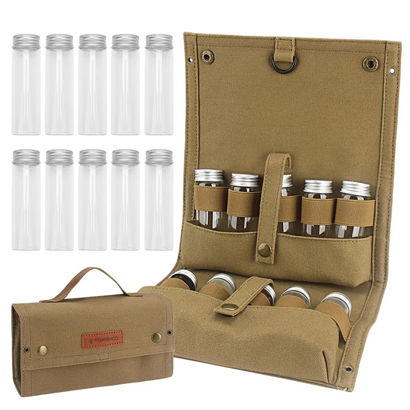 Tomshoo patvarus kepsninės prieskonių laikymo krepšys su 10 butelių lauko kempingo nešiojamas piknikas ant grotelių prieskonių prieskonių butelių laikymo krepšys