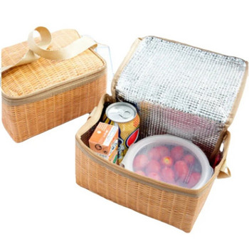 Преносима плетена ратанова чанта за пикник на открито Водоустойчива посуда Изолиран термичен охладител Контейнер за храна Кошница за къмпинг пикник