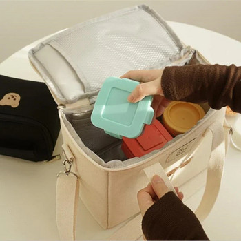 Τσάντα μεσημεριανού γεύματος Ins Bear Καμβάς μεγάλης χωρητικότητας μονωτικές τσάντες Πολυλειτουργικό θερμικό κουτί πρωινού Φορητό Ταξίδι για πικνίκ