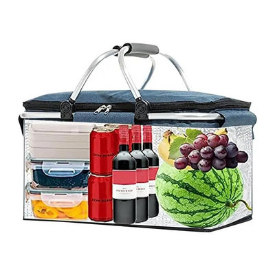 Μονωμένο καλάθι για πικνίκ Πτυσσόμενη τσάντα ψυγείου 26L Φορητό καλάθι αποθήκευσης ψυγείου με 2 λαβές για ψώνια για ταξιδιωτικό πικνίκ