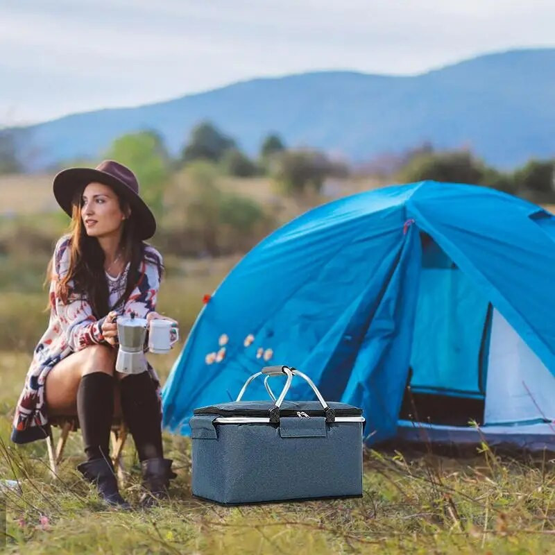 Izoliuotas iškylų krepšelis, sulankstomas aušintuvo krepšys, 26 l nešiojamas aušintuvo krepšelio laikymo krepšelis su 2 rankenomis, skirtas apsipirkti kelionėms iškylai