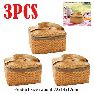 1-3 vnt lauke pinti rotango pikniko krepšys vandeniui atsparūs stalo reikmenys stovyklavimo iškylų krepšeliai chaki spalvos pietų dėžutės terminis aušintuvas