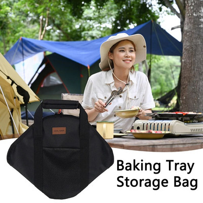 2 Size 600D Oxford Baking Tray Storage Bag Handle Grill Plate Carry Bag Side Pocket for Outdoor Picnic BBQ Handbag Camping Acces